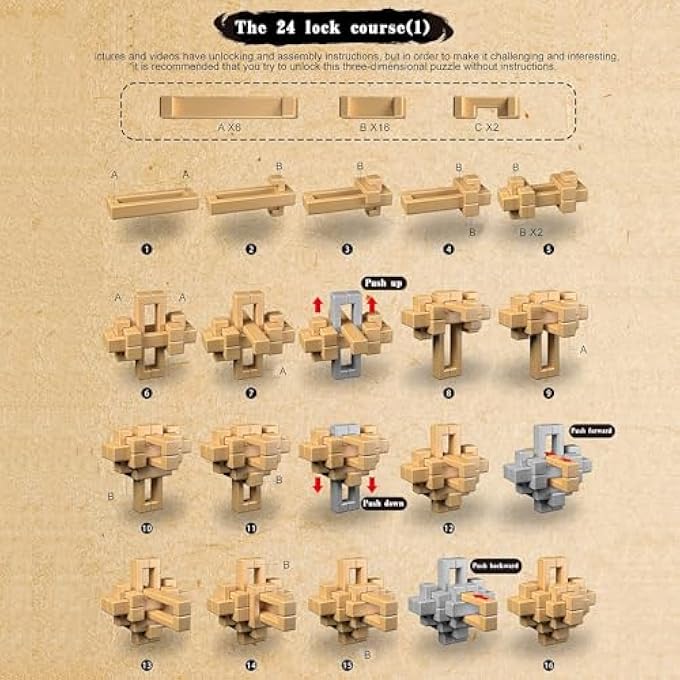 KONGMING 3D BRAIN TEASER PUZZLE - 24 LOCK DISENTANGLEMENT GAME, ECO-FRIENDLY EDUCATIONAL TOY FOR LOGIC SKILLS, DURABLE HANDHELD FUN - Image 2